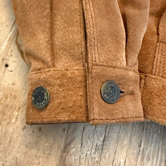 Vintage 1980’s Mixed Blues Leather & Suede Bomber jacket Tan Size 9 - Picture 4 of 9